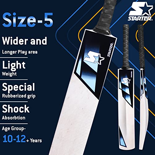 Image of Starter Kashmir Willow Cricket Bat with Half Cane Handle- 10+ Years Kids- Size 5- Blue & White
