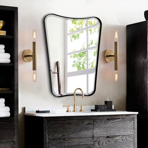 POZINO Vanity Beveled Mirror, 22"x30" Matte Black Rectangle Bathroom Mirror