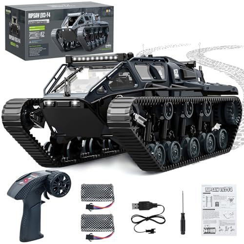 HERMORRYSS Tanque Teledirigido 1:16, Tanque RC Control Remoto con Luces y Rotación de 360°, 2,4 GHz RC Tank Todo Terreno Recargable, Tank Militar Model Camión Blindad para Niños y Adultos (Gris)