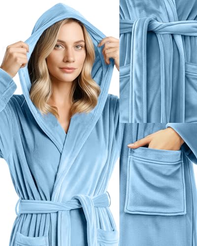 Image of Premium Ultra Soft Robes for Women with Hood Plush Fleece Long Bathrobe