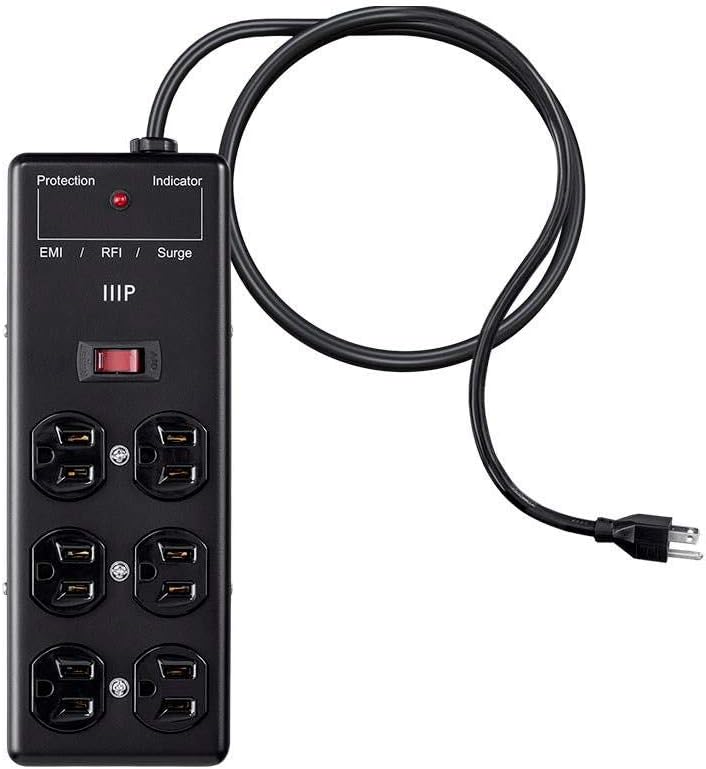 Monoprice Metal Surge Protector Heavy Duty Power Box - 6 Outlet - Black with 6 Feet Cord/Cable, 540 Joules, UL Certfied