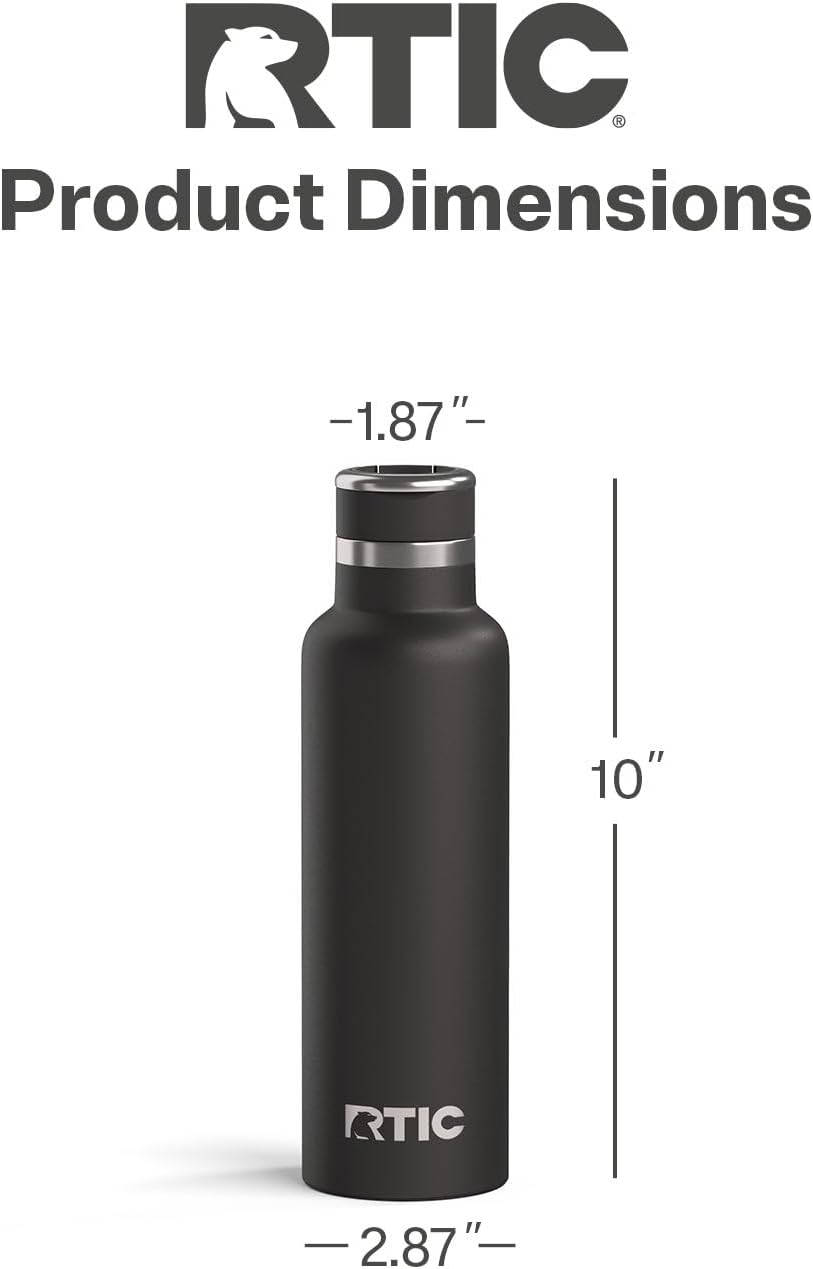 RTIC 20oz Journey Water Bottle Ceramic Lined Metal Stainless Steel Vacuum Insulated, BPA Free, Reusable, for Water, Hot and Cold Drinks, Travel, Sports, Camping, Black - Image 4