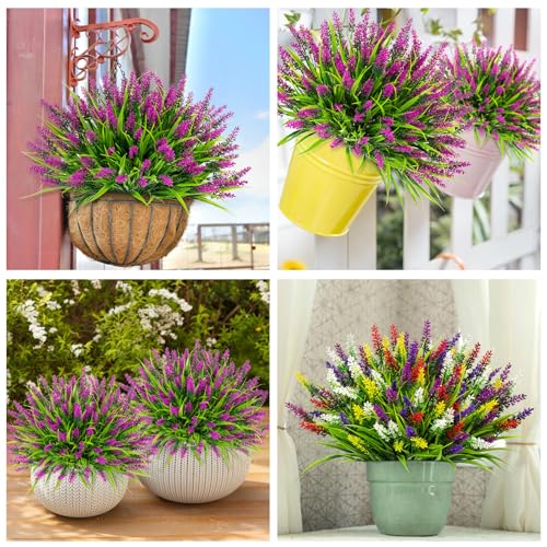 Image of Bassion 24 Bundles Artificial Flowers for Outdoors Fake Lavender, Fuchsia