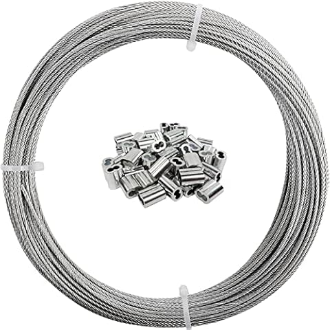 1/16 Wire Rope, 200FT 304 Stainless Steel Cable with 100Pcs Crimp Sleeves, Aircraft Grade, 7x7 Strand, 368lbs Breaking Strength, for Garden Trellis, Clothesline, Railing,Trellis Cover