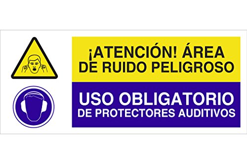 Cofan - Plimpo Señal Poliestireno 1,5Mm 717X297 Combinada Peligro/Obligación En Oferta Cofan Cao14Pl717297 - Señal De Seguridad&Quot;¡Atención! Area De Ruido Peligroso/Uso Obligatorio De Protectores Auditivos&Quot;