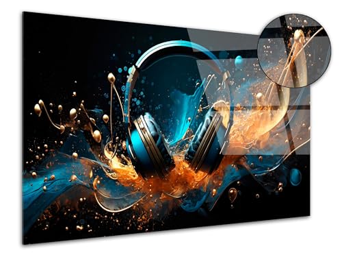 DECLINA, Tableau mural design Casque Audio, impression sur verre acrylique, décoration murale moderne, cadre artistique pour salon, bureau ou chambre contemporain