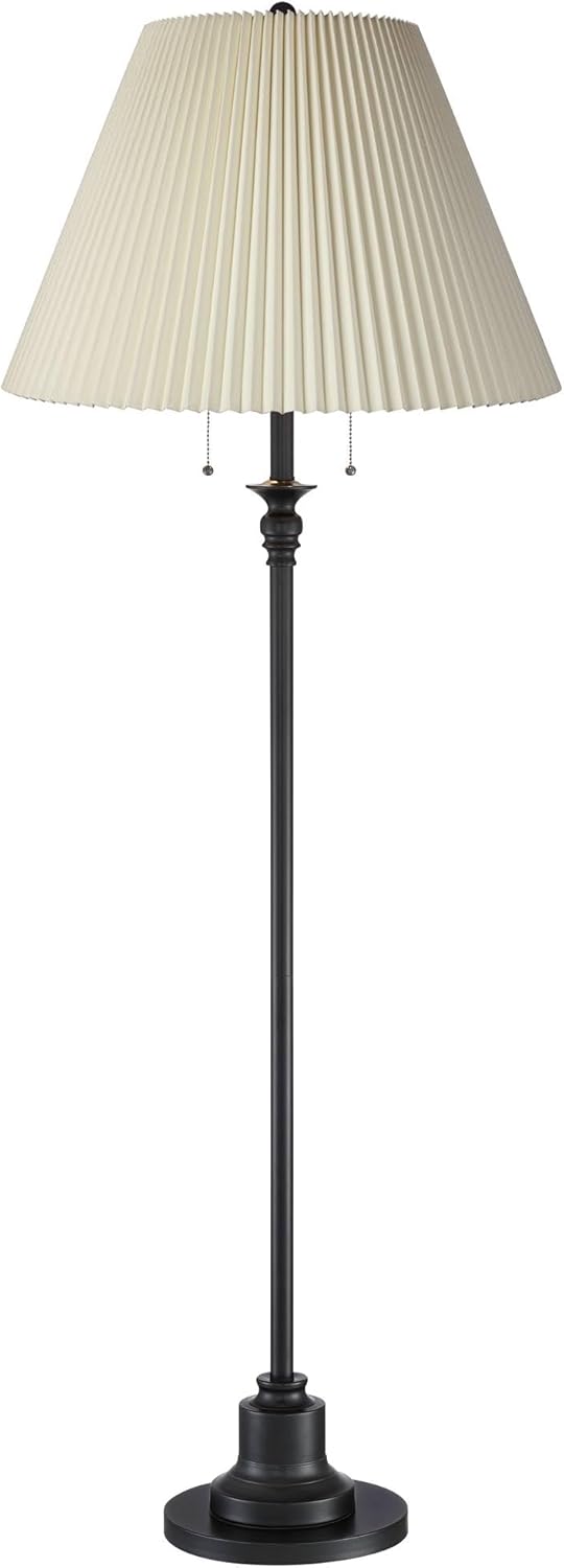 360 Lighting Spenser Retro Art Deco 58" Tall Floor Lamp Standing Oiled Bronze Brown Metal Beige Fabric Pleated Empire Shade for Living Room Family Bedroom Office House Home