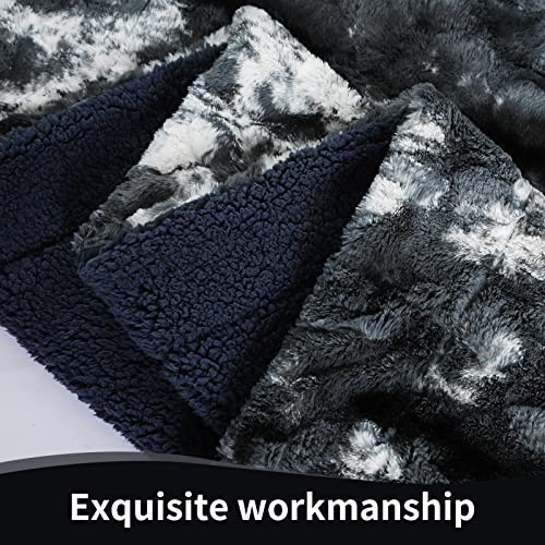 Aisbo Faux Fur Blanket Throw Navy Blue - Luxury Thick Shaggy Fluffy Throw Blankets Tie Dye, 50X60 Inch #TOP5