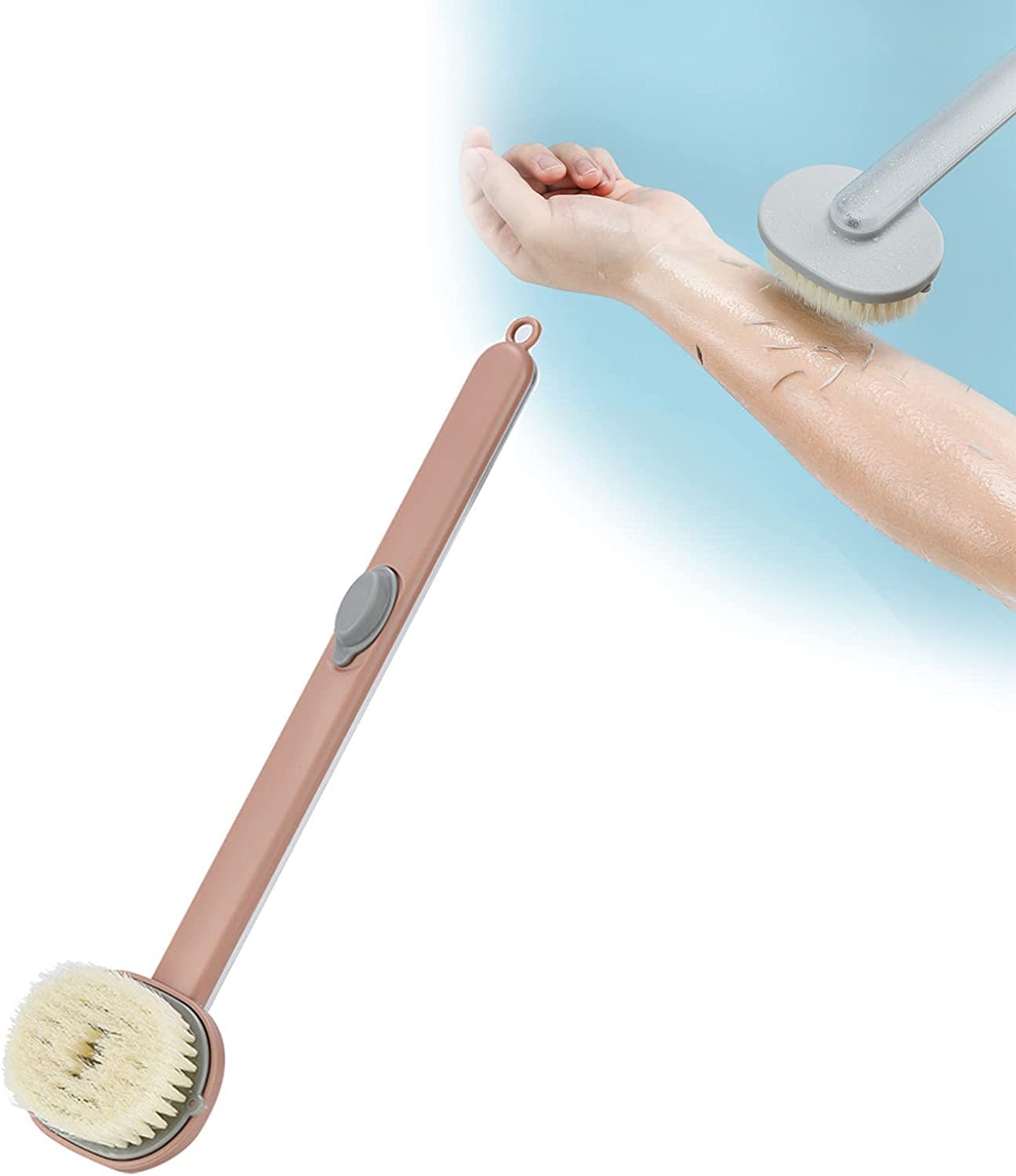 SOCHII Long Handle Liquid Bath Brush, Multifunctional Detachable Back Body Bath Shower Sponge Scrubber Brushes with Handle Massager, Pink