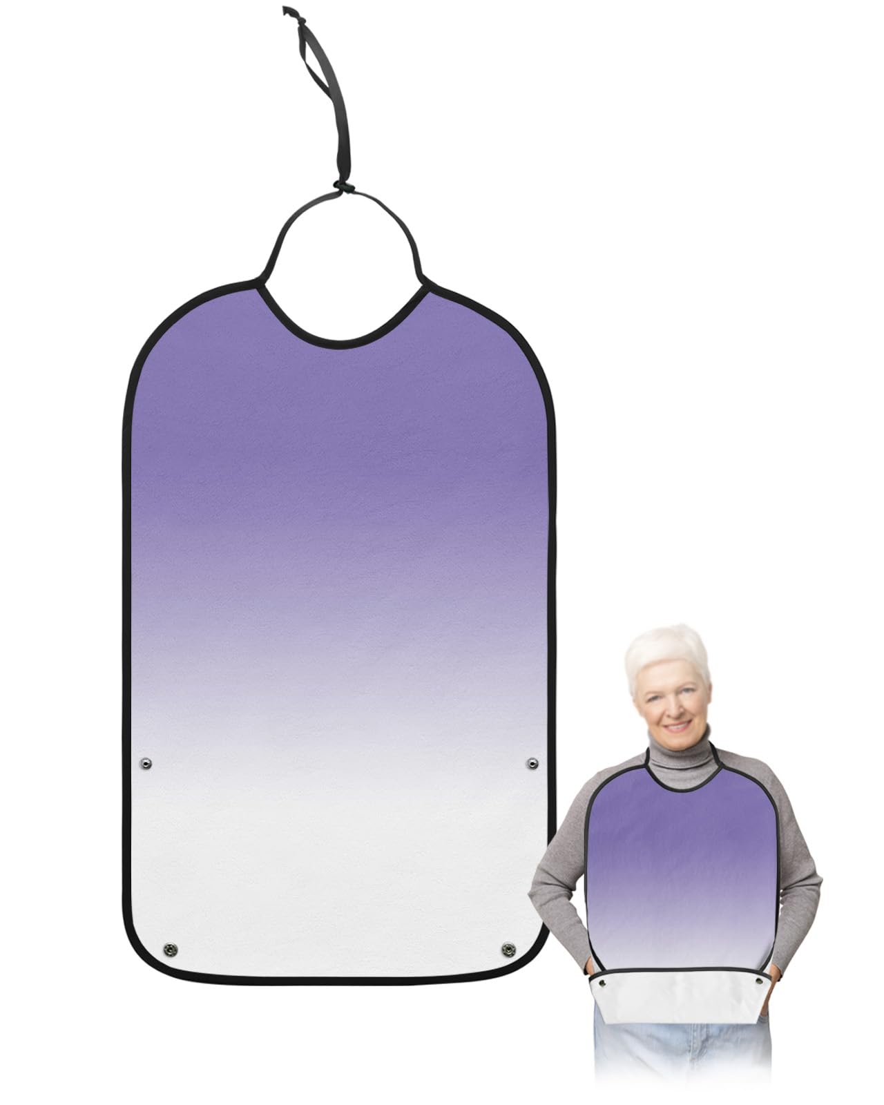 Abstract Modern Gradient Art Adult Bib for Eating with Crumb Catcher,Washable & Waterproof Terry Cloth Adjustable Elderly Women Men Adult Bibs Funny Apron Clothing Protector Ombre Purple White Color