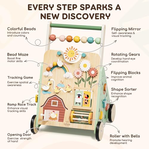 Lehoo Castle Wooden Baby Walker, Push Along Walker Baby Toys for 1 2 Year Olds, 10 in 1 Multiple Learning Walking Activity Center Gifts for Boys Girls Age 12 Months+ - Image 3