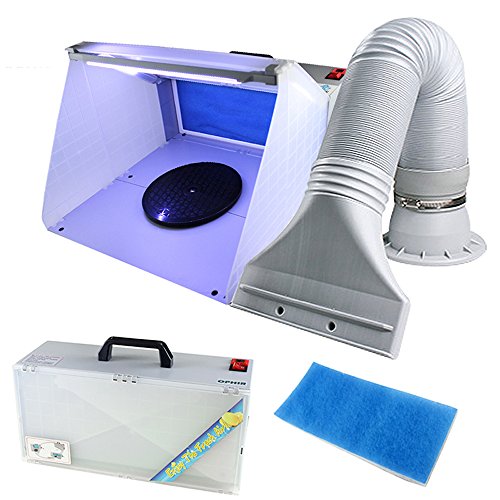 Ophir Portable Hobby Airbrush Spray Booth Exhaust Filter Extractor Set With Led Light And Turntable Stand For Art Craft Model Cake Nails T-Shirts 5.6 Feet Extension Hose #TOP6