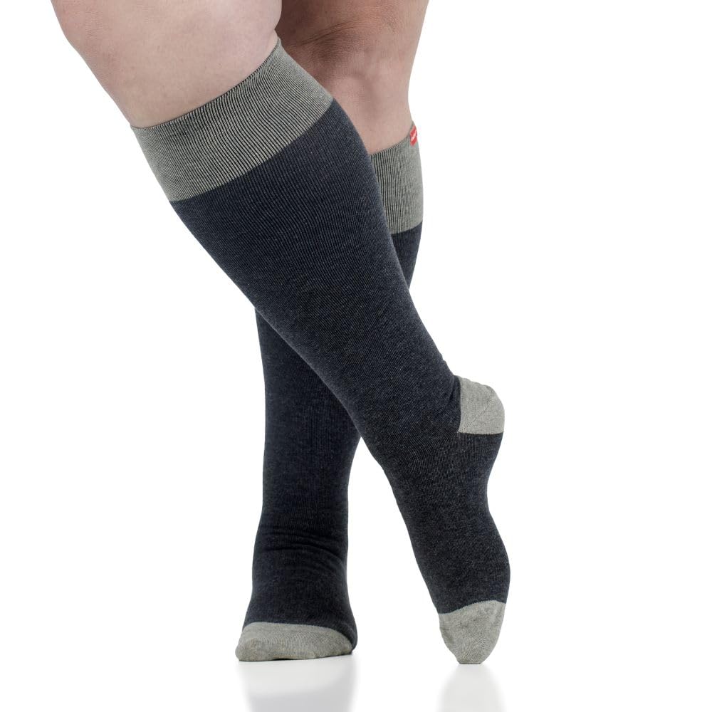 VIM & VIGR - Calcetines de compresión graduada de algodón de 15-20 mmHg para mujeres y hombres (gris jaspeado y gris oscuro, talla L/XL, pantorrilla ancha (6))