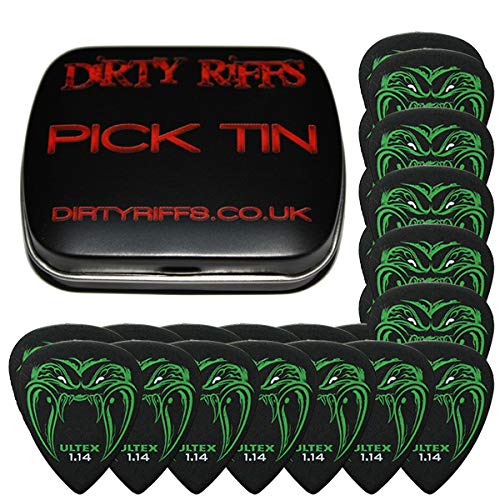 Dunlop, 24 plettri per chitarra, colore nero, 1,14 mm, in pratica scatola di latta