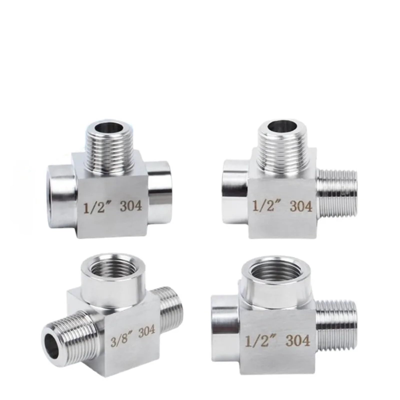 10 piezas de accesorios de tubería en T de acero inoxidable 304 de 3 vías, rosca NPT BSP de 0.12 pulgadas, 0.25 pulgadas, 1 cm y 0.5 pulgadas
