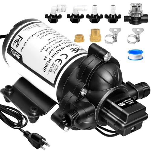 Image of 115V AC Industrial Pressure Water Pump 4.0GPM 45PSI Demand Diaphragm Pump,Fresh Water Pump fit for Agricultural Spraying,Yacht,Garden,RV,Shower,Sprayer Include Garden Hose Adapters