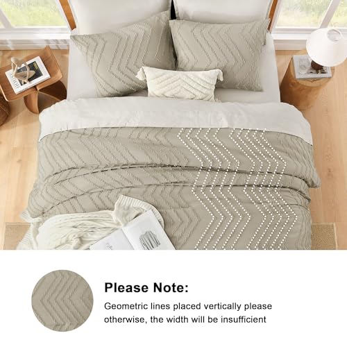 Image of Litanika Boho King Comforter Set, 3 Pcs Oatmeal Lightweight Bedding Set