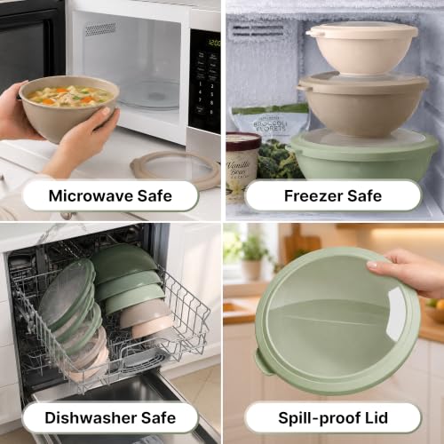 Image of Zulay Kitchen 12 Piece Plastic Mixing Bowls with Leak-Proof Lids Set - Microwave and Freezer Safe Kitchen Mixing Bowls for Preparing, Serving and Storing - Large Nesting Bowls (Forest Ombre)