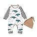 Produktbild XXYsm Unisex Baby Strampler Set Overalls + Hut Outfits Junge Mädchen Winter Langarm Schildkröte gestreift Jumpsuit Weiß 70/0-6 Monate