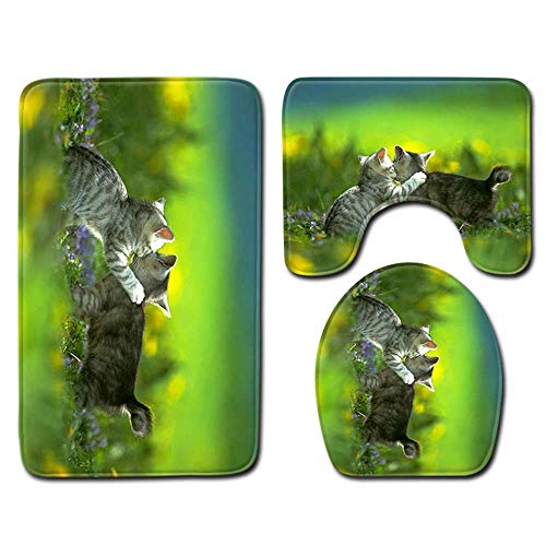 Claean-Acces-Home Toilettendeckelbezug Nordic 3 STK. Badematte Set Bad Toilette Dusche Duschraum Teppich Teppiche Memory Foam 3D Pferde Vögel Teppich Sets-No-7_50X80Cm 3Pcs