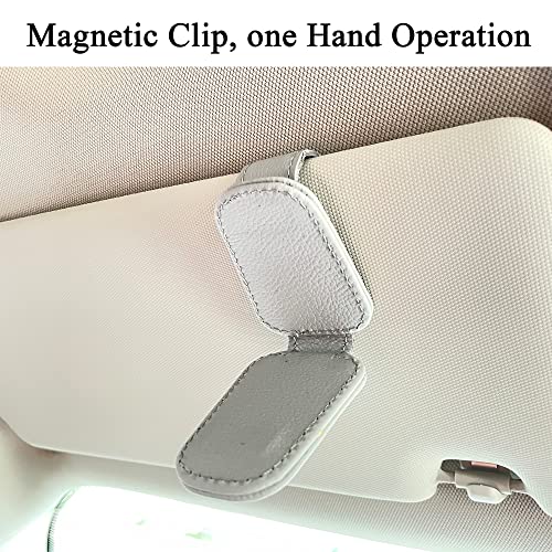 Image of KIWEN Sunglasses Holders for Car Sun Visor, Magnetic Leather Sunglass Glasses Eyeglass Clip for Car (2, Gray)