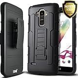 LG Stylo Case, LG G Stylo Case, Starshop [Heavy Duty] Dual Layers Kickstand Case With [0.33m 9H Tempered Glass Screen Protector Included] and Locking Belt Clip (Black)
