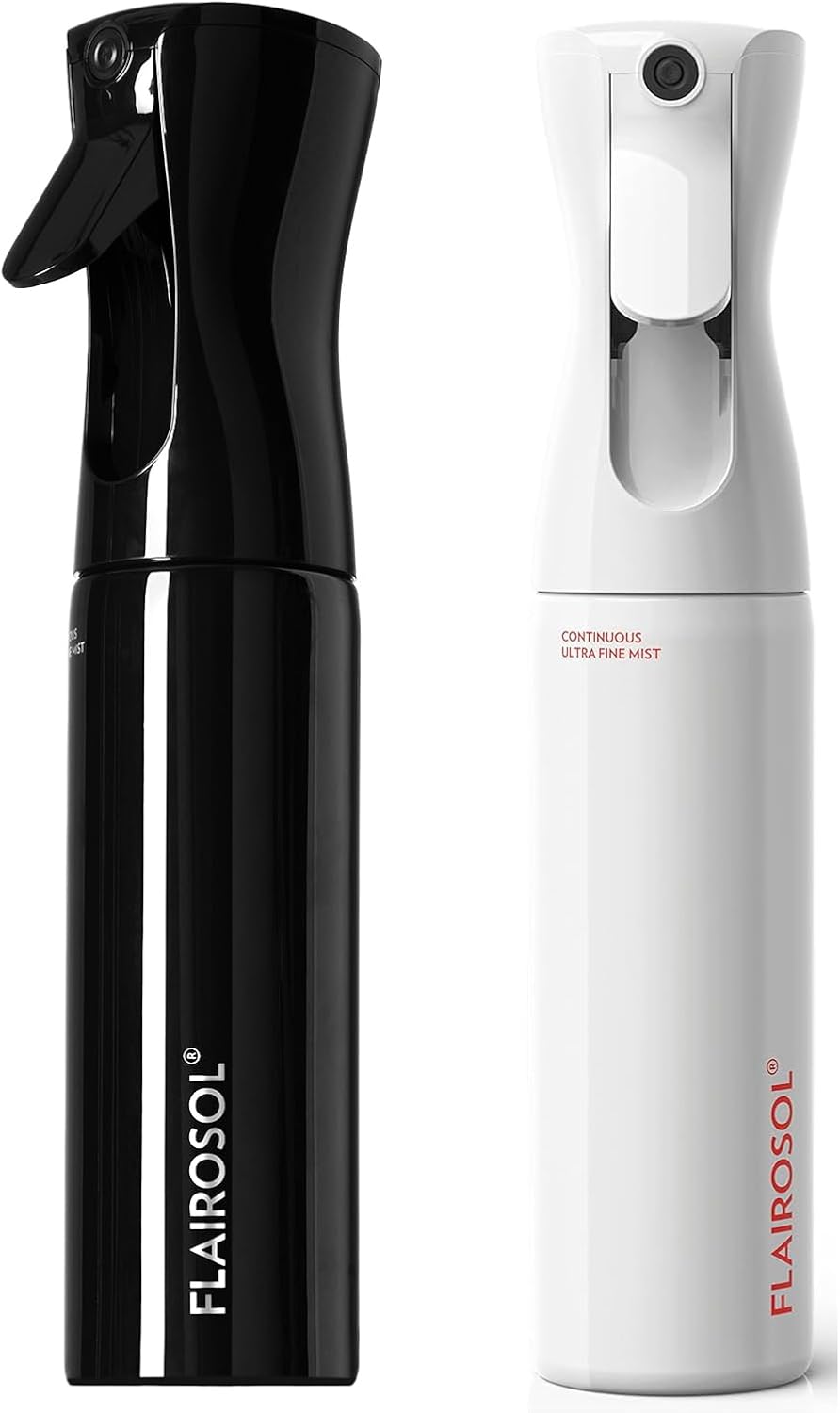 FLAIROSOL - The Original, Continuous Ultra Fine Mist Spray Bottle, White & Black Bottle for Hairstyling
