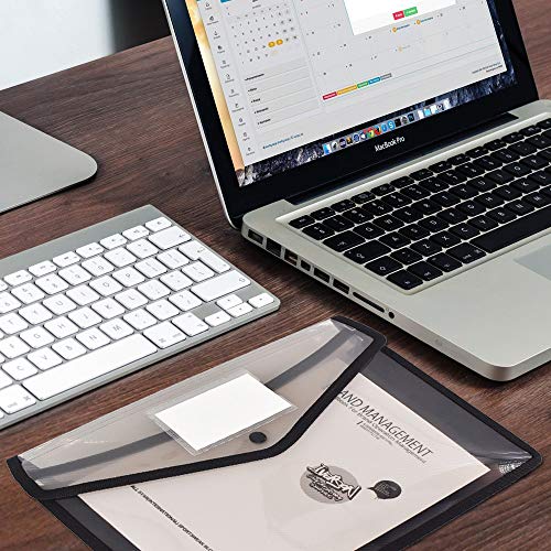 Umriox Plastic File Folders, 5 Pack A4 Poly Envelope Expanding File Wallet Document Folder With Snap Button Closure & Label Pocket (Black) #TOP7