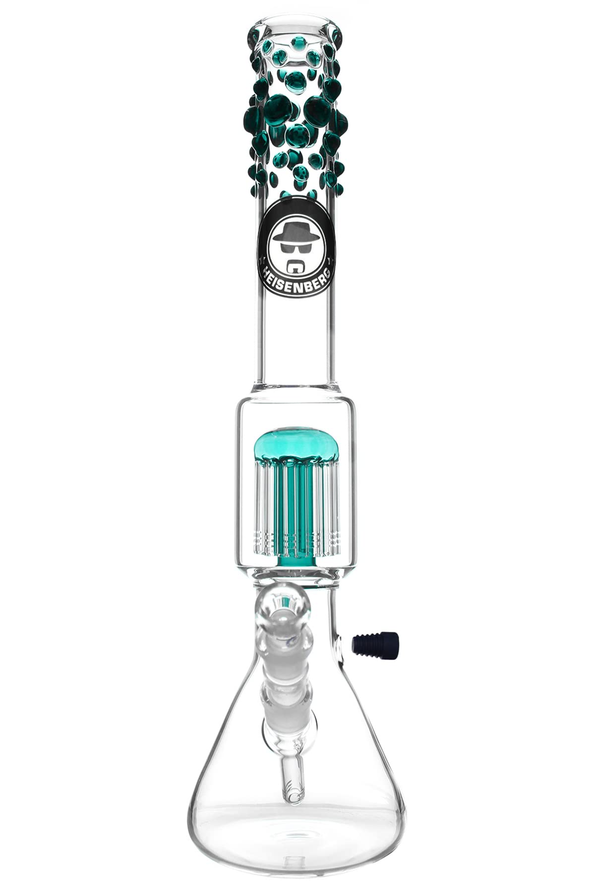 Heisenberg Beaker Bubble 12-Arm Perc Darkgreen Glasbong Höhe 49cm Percolator Bong 18.8er Schliff mit Kickloch