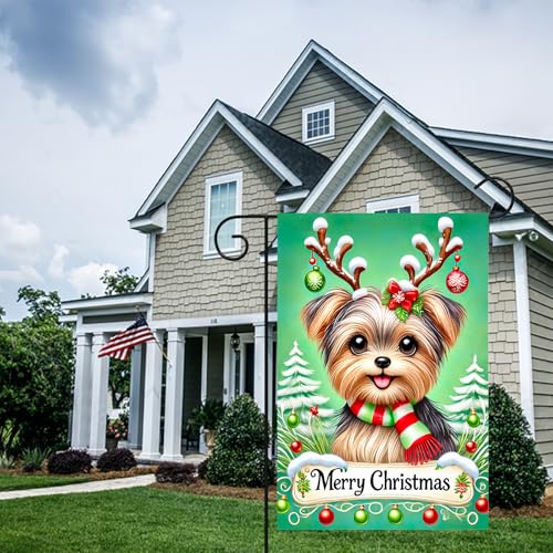 Image of BlissYard Christmas Yorkshire Terrier Garden Flag 12x18 Inch Polyester