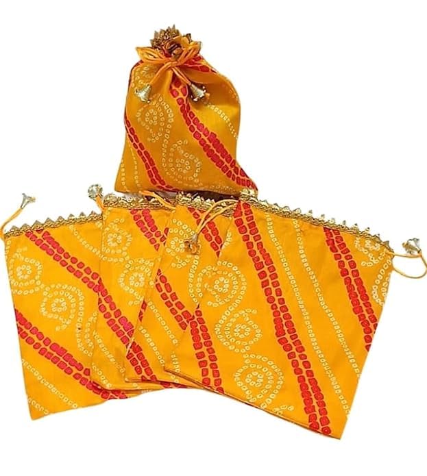 ArtTrails Ethnic Potli Bag I Bandhej with Lace Top Batwa I Traditional Drawstring Closure Potli Purse I Handbag Shagun Pouches for Wedding Diwali Festivals & Return Gifts Women I Yellow - 5Pcs (B0CXPGGGQV) Amazon Price History, Amazon Price Tracker