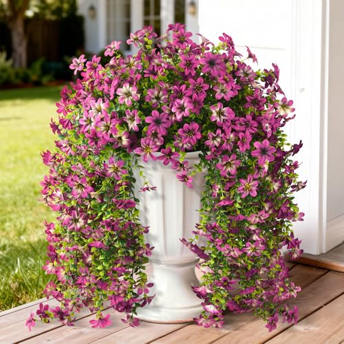 Artificial Hanging Flowers for Outdoors, 2 Pcs Fake Hanging Flowers