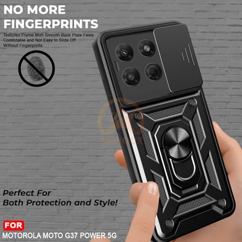 Image of Armor Bumper Back Cover Case for Motorola Moto G37 Power 5G Rotating Camera Cover, Ring Holder & Kickstand | Heavy Duty & 360 Degree Protection Back Cover For Motorola Moto G37 Power 5G(Black)