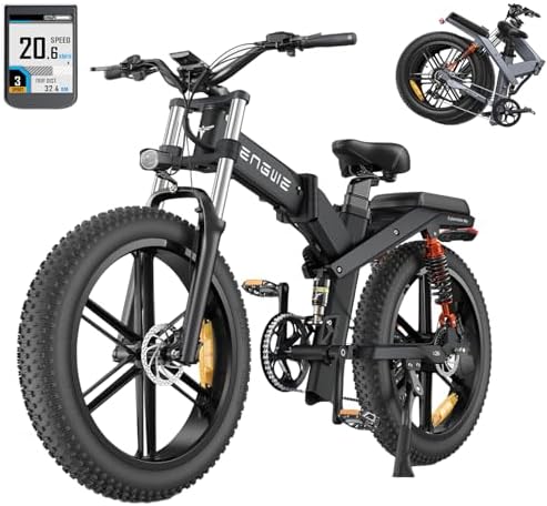 Bluehut Engwe X26 Folding Electric Bike for Adults 26 Bluehut Engwe X26 Folding Electric Bike for Adults 26″ Fat Tire 1200W Mountain Ebike 29.2Ah Dual Removable Lithium Batteries Max 31mph 95Miles 8-Speeds for Commuting Off Road Beach Snow
