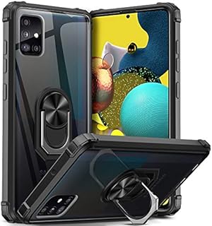 DOSNTO for Samsung Galaxy A51 Case (6.5''), [Military Grade] Shockproof and Drop-Resistant Clear Phone Case Protection Cover with 360 Degree Rotatable Magnetic Fingerring Kickstand, Black Frame