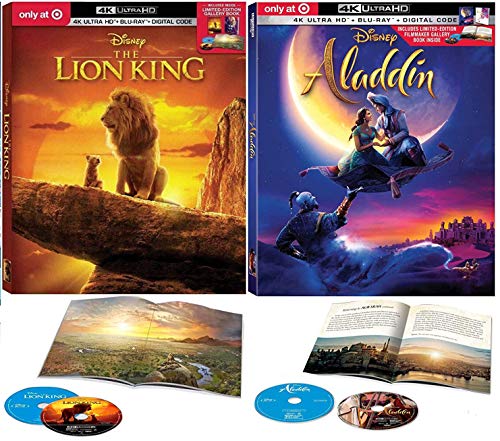 Live Lion Genie Double Disney Live Action Aladdin Blu Ray & Digital + Lion King 4k Ultra Blu Ray Story Book Limited Edition Exclusive