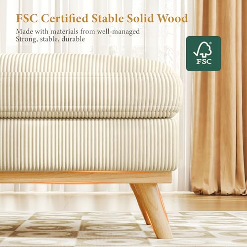 Image of Vesgantti Large Ottoman for Modular Sofa, 29.5 inch Corduroy Pouf Ottoman with Spring Cushion, Rectangle Foot Rest for Couch, Entrance Footstool with Wood Legs, Footstool for Living Room, Bedroom, Beige