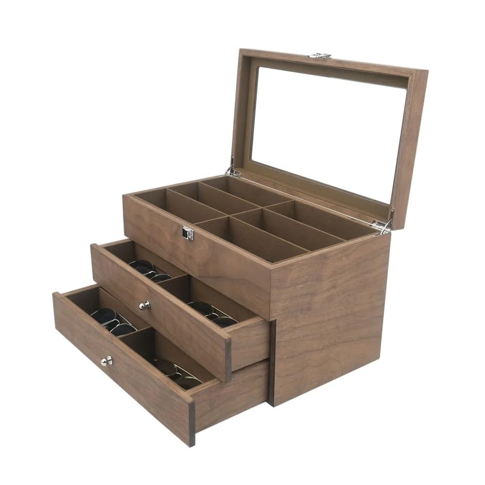 Brillendisplay 18 Grids Sonnenbrille Organizer Box Holz 3 Schicht Gläser Lagerung Schmuck Brillen Vitrine