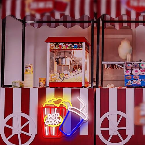 Image of Popcorn Neon Sign Cinema LED Sign Dimmable Neon Lights for Business Dining Car Dessert Party Popcorn Light Up Sign Neon Wall Art Decor