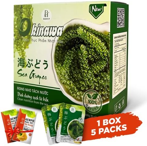 NAMISO OKINAWA Organic Sea Grapes,Organic Seaweed, Umibudo, Green Caviar, Dehyrated lato, Seagrapes , Superfood - Enhance Health, Boosting Immune System (3.5 Oz (Pack of 5), 1 box)