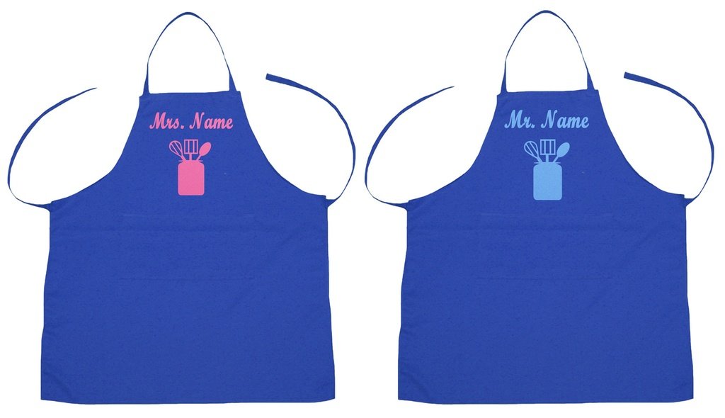 personnaliser Mr et Mrs Polyester de cuisine 2PC Tablier pour Adulte Couple, polyester & polyester mélangé, bleu, Taille unique
