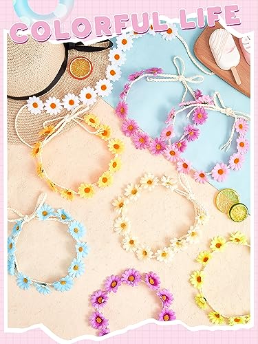Kanayu 16 Pcs Flower Sunglasses and Headbands Set, Daisy Flower Crown Costume Set Colorful 60s 70s Party Gifts Party Favors3