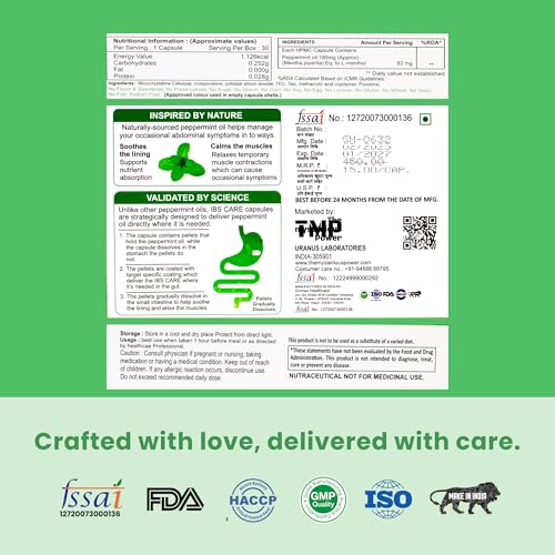 Image of TMP IBS CARE - The Gut Protector | Supports Healthy Digestion - Relieves Constipation, Bloating & Acidity | Dual-Release(Acid Resistance & Sustained Release) - Peppermint Oil Capsules (Pack of 1)