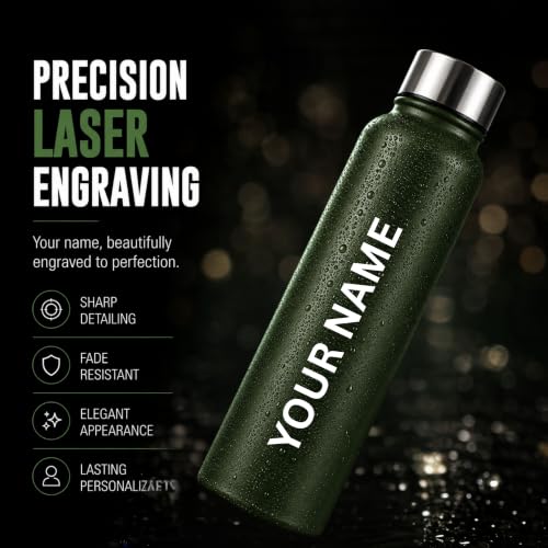 Image of Courage Personalised Stainless Steel Water Bottle 1 Litre | Custom Name Engraved Bottle | Leak-Proof, BPA-Free, Rust-Resistant | Stylish Gift for Kids, Women & Men | Office, School & Gym Use (Green)