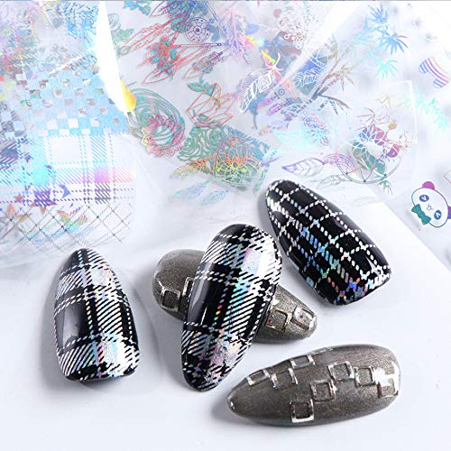 Valuu 10 Rolls Laser Flame Nail Art Foil Transfer Stickers Holographic Panda Lace Nail Foil Adhesive Decals Starry Sky Gradient Manicure Transfer Tips Nail Art DIY Decoration Kit