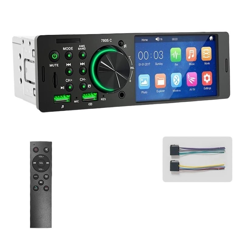 4.1” Car Radio 1din Mp5 Multimedia Player Touch Screen Bluetooth Stereo FM Receiver Hands Free USB TF 7 Colors Lighting