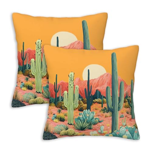 ZibZorp Desert Cactus Pillow Covers 18x18 Set of 2 | Southwest Decorative Cushion Cases | Sunset Landscape Pillowcases | Boho Western Throw Covers for Sofa Living Room Bedroom Decor