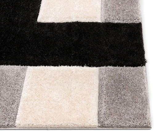 Image of Ultra-Soft Shaggy Carpet (4 X 6 FEET, Black Silver Ivory) Fluffy, Cozy & Durable Area Rug for Living Room, Bedroom & More ? Premium Modern Design