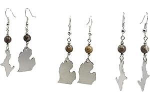 Petoskey Stone Jewelry Fossil and Michigan Shaped Earrings