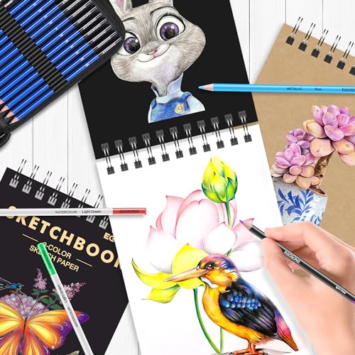 Egosong DP-73 Drawing Set Sketching Kit,Pro Art Sketch Supplies With 3-Color Sketchbook,Tutorial,Graphite,Colored,Charcoal,Watercolor,Metallic Pencils For Artists Adults Teens Beginners thumb #6